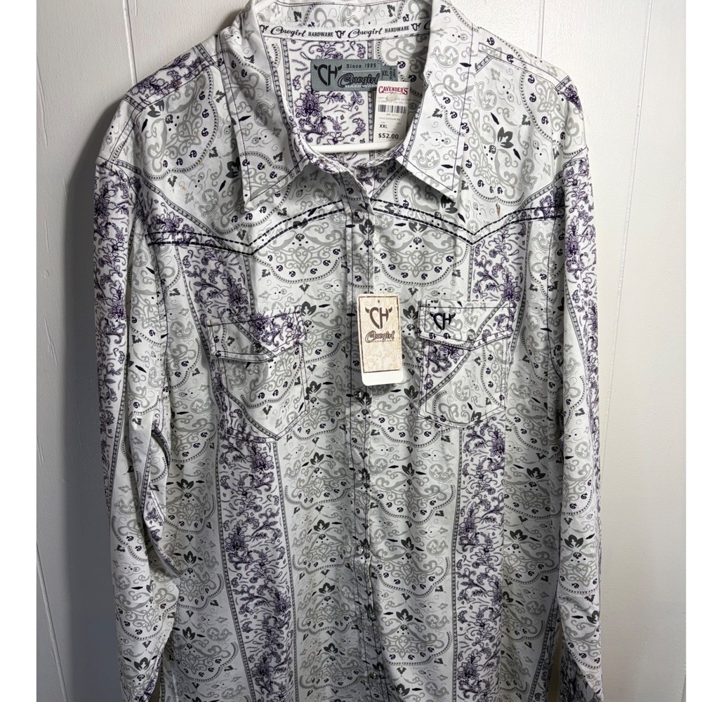 Cowgirl Hardware Women XXL Purple Paisley Western Pearl Snap Shirt NWT 225528190